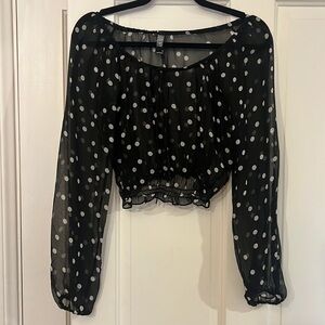 Authentic 90s Y2K sheer crop long sleeve Laundry by Shelli Segal w/ tie polka⚪️